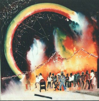 acrylic on canvas,the Watt's race riots, rainbow, lightening