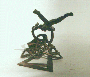  Back view of a Black female nude flying from a Celtic knot pyramid
